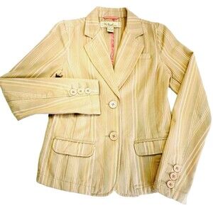 Fossil Jeans Denim Blazer Jacket Y2K Stripe Tan Roll Sleev S Women Preppy Career